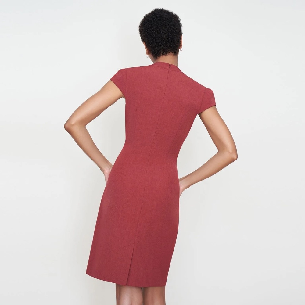 NWT MM LAFLEUR Felisa 2.0 Faux Wrap Twill Sheath Dress in Brick Red - Picture 3 of 4